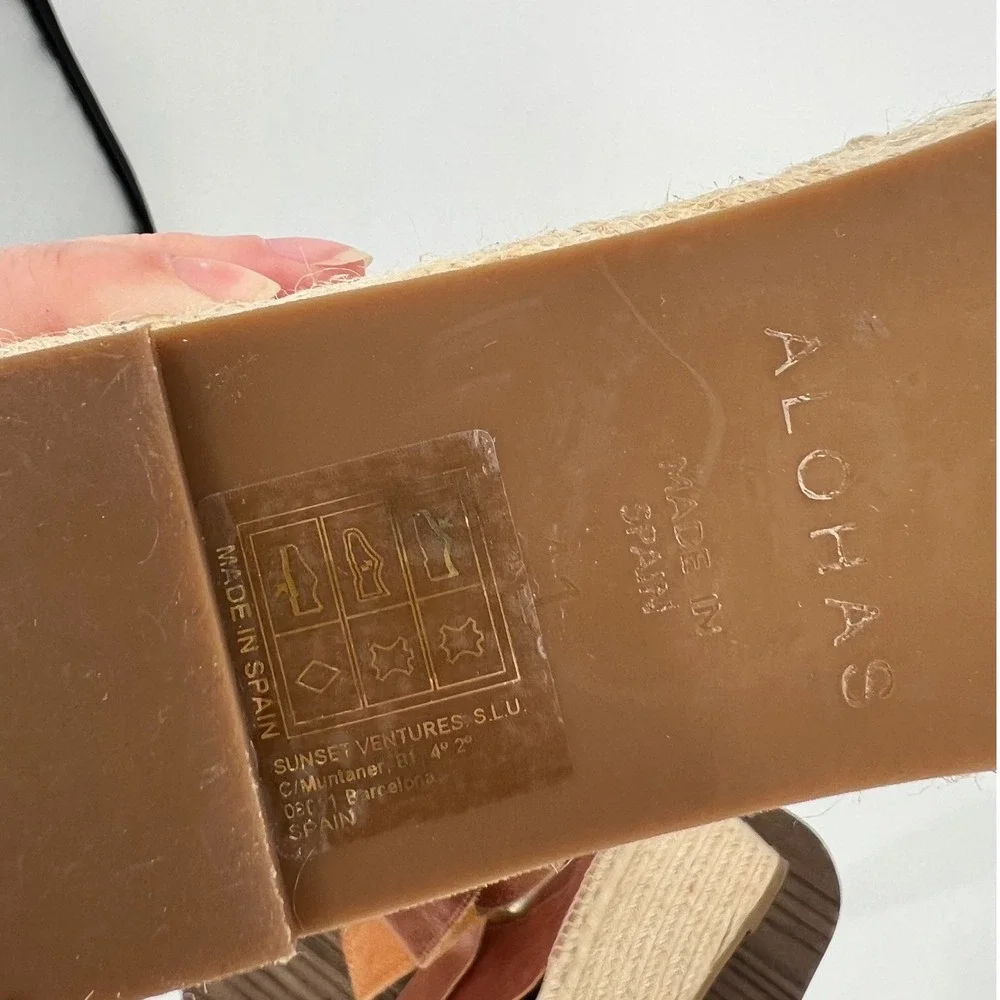 Alohas Vegas Camel Leather Platform Espadrille Sandals Brown Wedge Spain US 10
